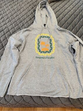 Mens SZ S Gray OVERTIME Hoodie with Tropical 'Hooping is Paradise' Graphic